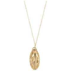 14k Yellow Gold and Diamond Immaculate Mary Medallion Pendant Cast from Antique