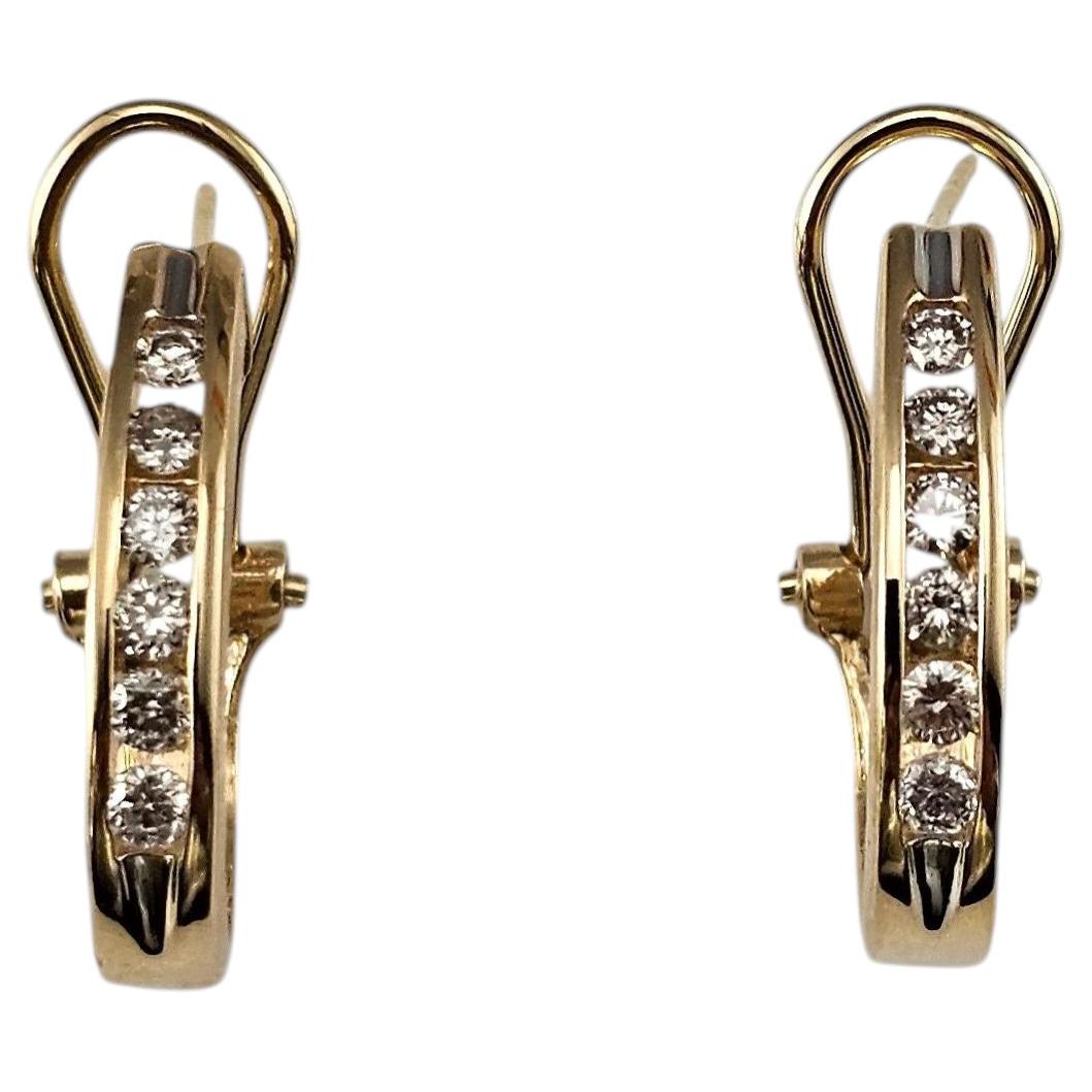 14K Yellow Gold and Diamond J Hoop Earrings #24364