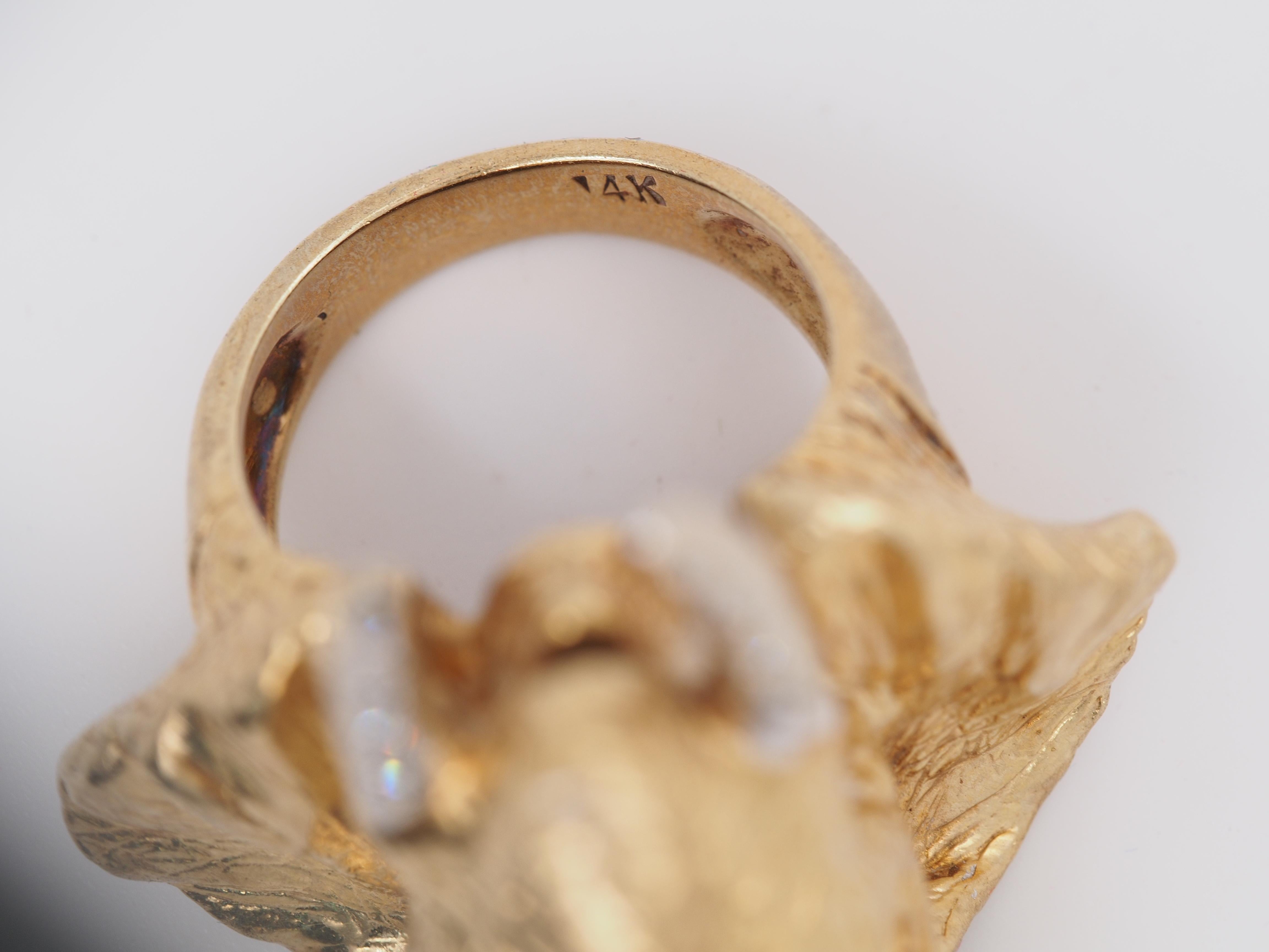 14k Yellow Gold and Diamond Massive Elephant Ring In Good Condition In Atlanta, GA