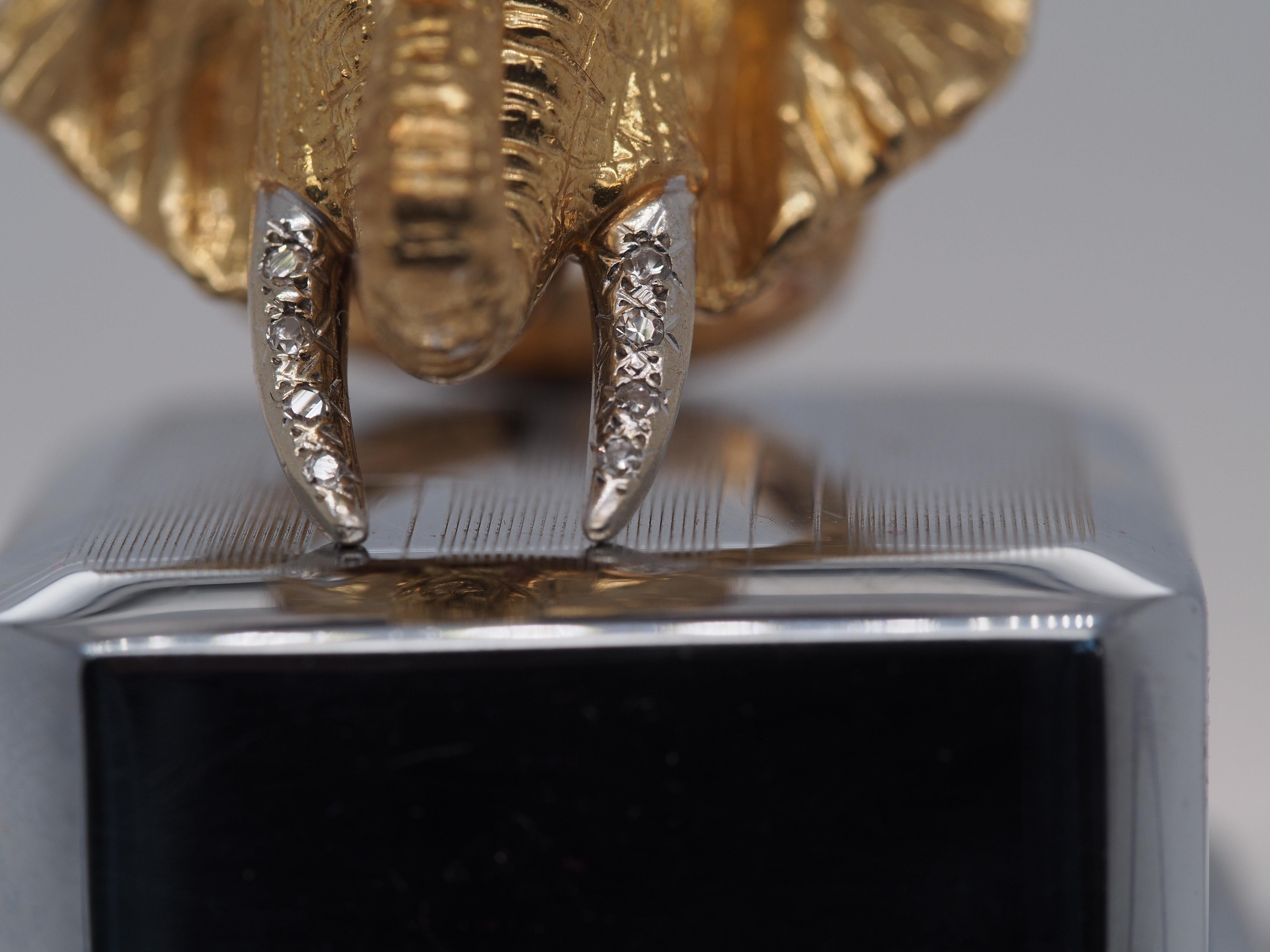 14k Yellow Gold and Diamond Massive Elephant Ring 1