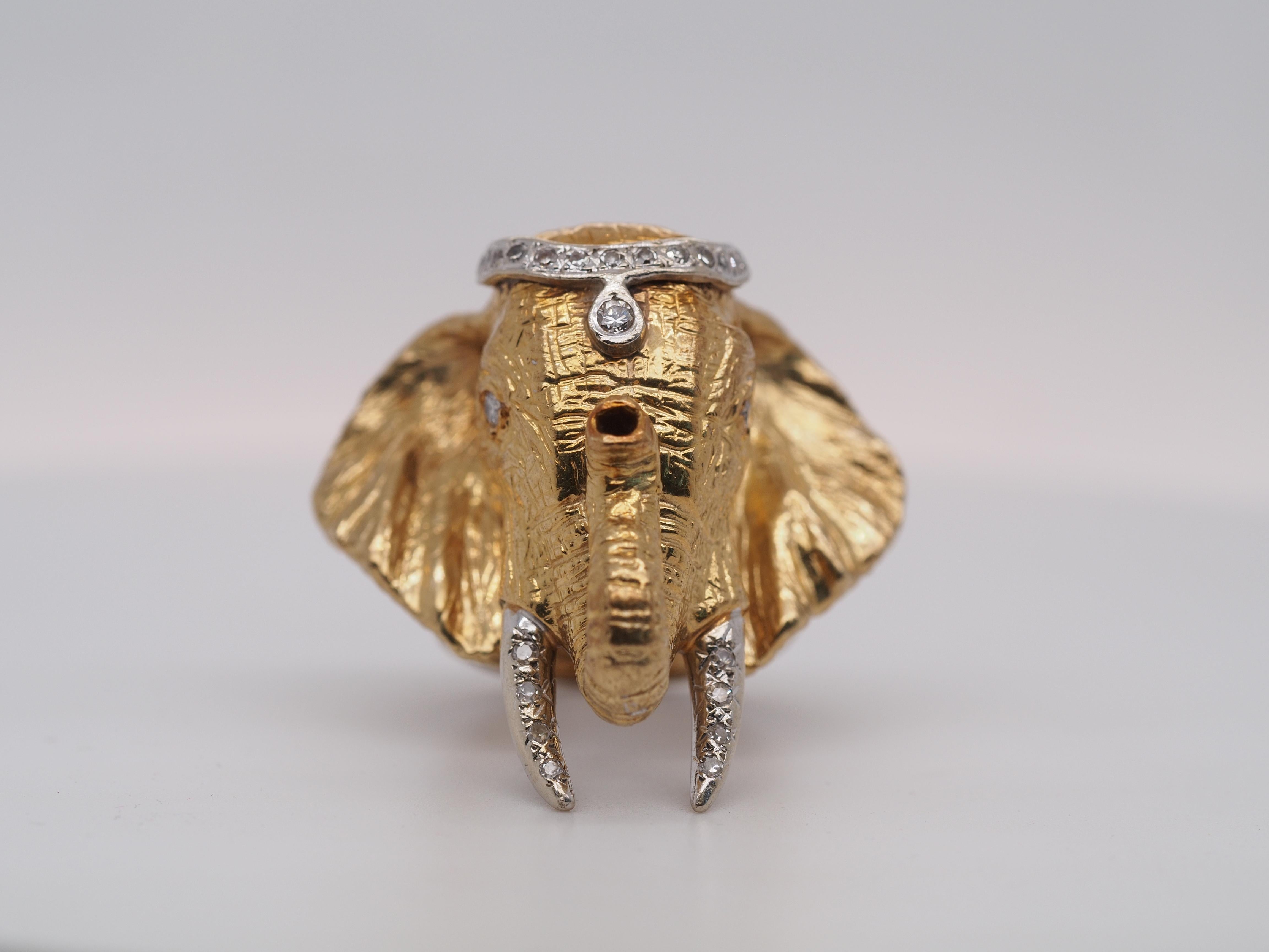 14k Yellow Gold and Diamond Massive Elephant Ring 2