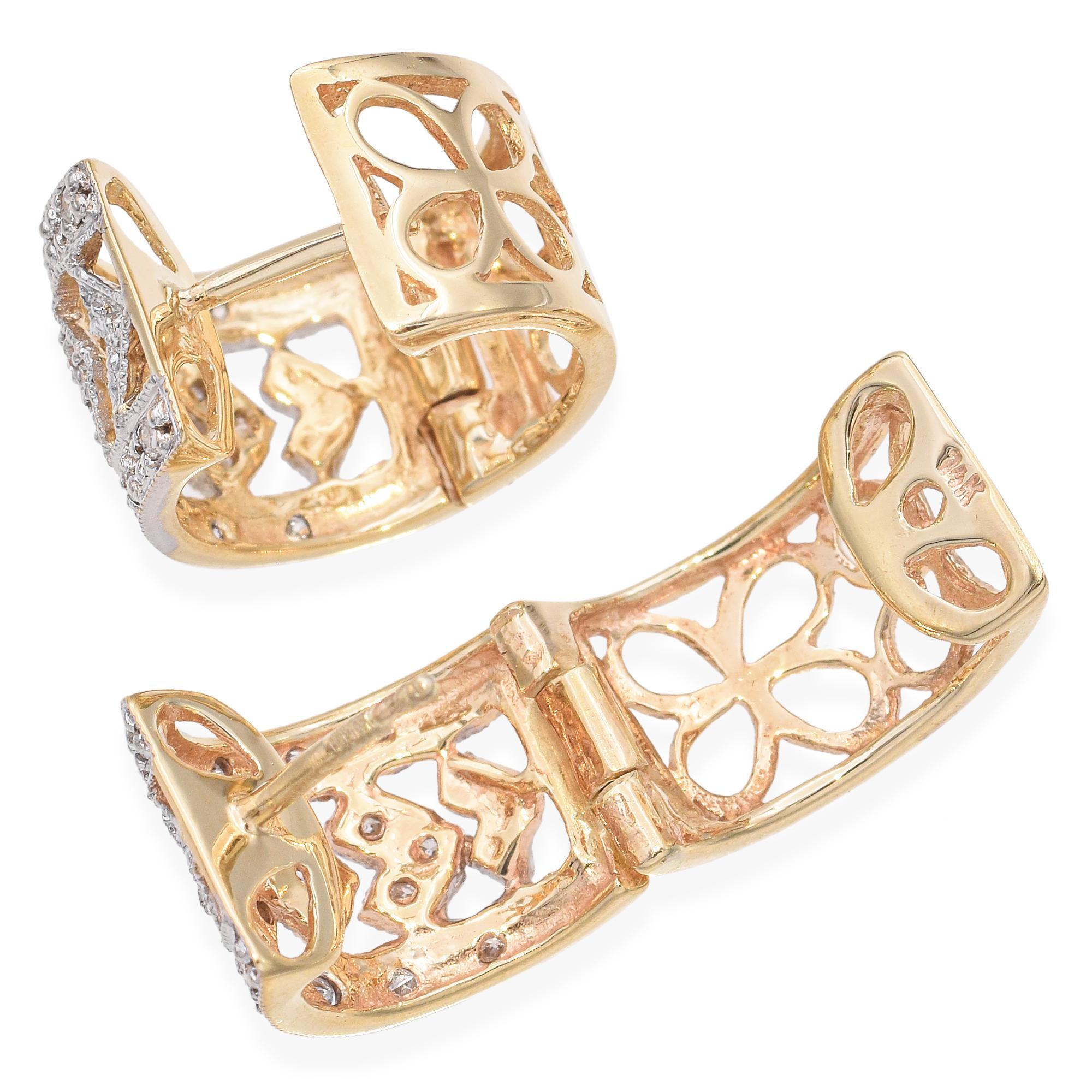 Boucles d'oreilles à motif en or jaune 14 carats et diamants Bon état - En vente à New York, NY