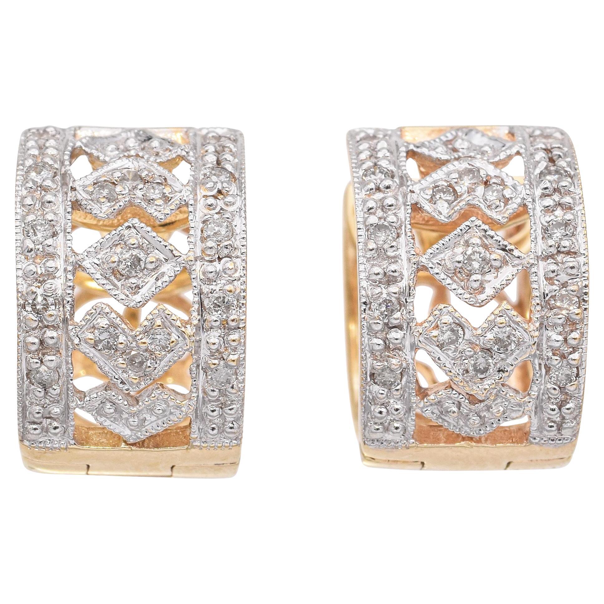14k Yellow Gold and Diamond Motif Earrings
