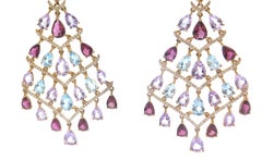 14 Karat Yellow Gold and Diamond Multicolored Stones