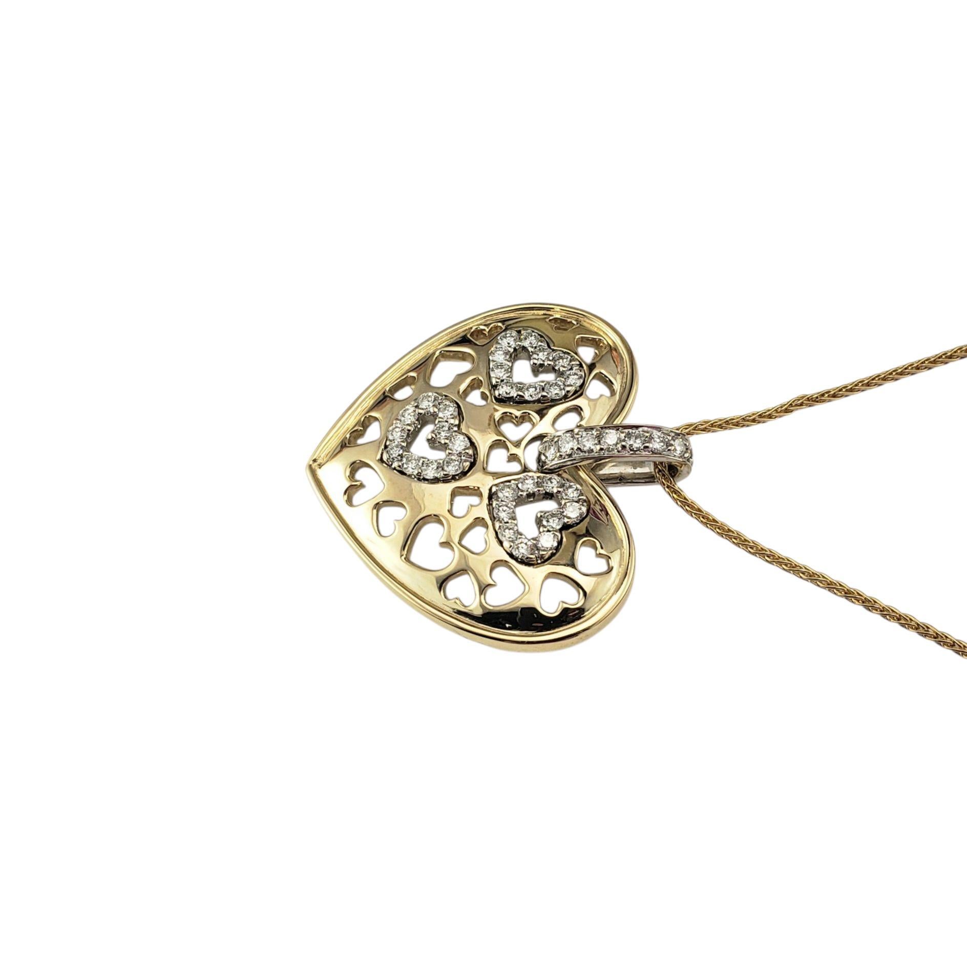 Taglio brillante 14K Yellow Gold and Diamond Open Heart Pendant Necklace #23108 in vendita