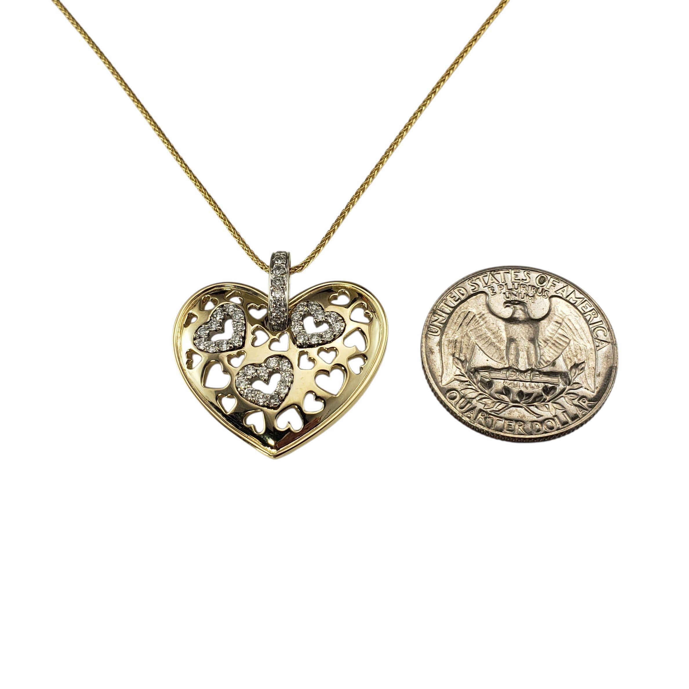 14K Yellow Gold and Diamond Open Heart Pendant Necklace #23108 in vendita 2