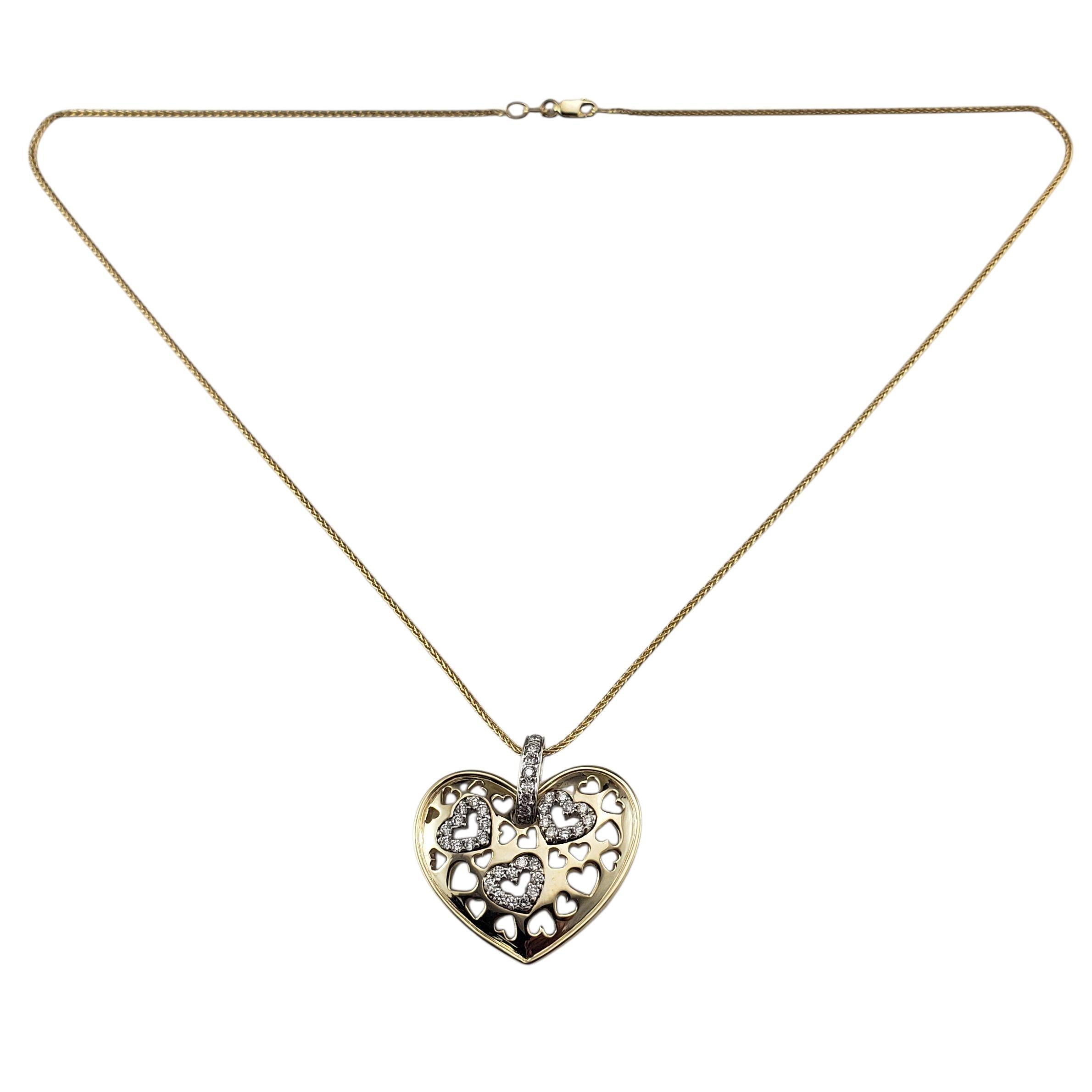 14K Yellow Gold and Diamond Open Heart Pendant Necklace #23108 in vendita