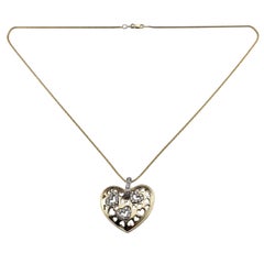 14K Yellow Gold and Diamond Open Heart Pendant Necklace #23108