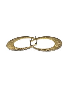 14K Yellow Gold and Diamond Oval Hoop Earrings #24394