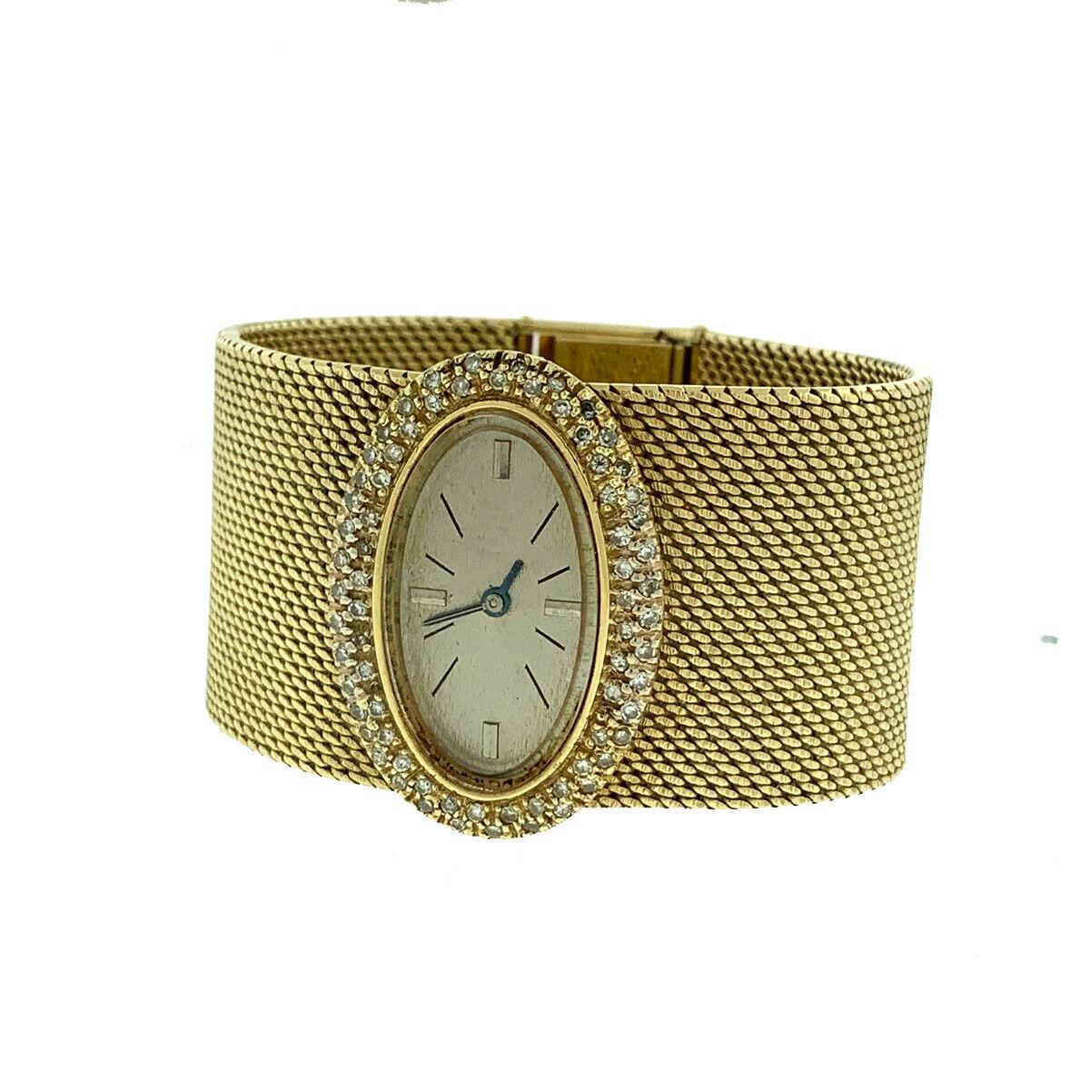 Oval Cut 14k Yellow Gold and Diamond Oval Shaped Vintage Ladies Watch