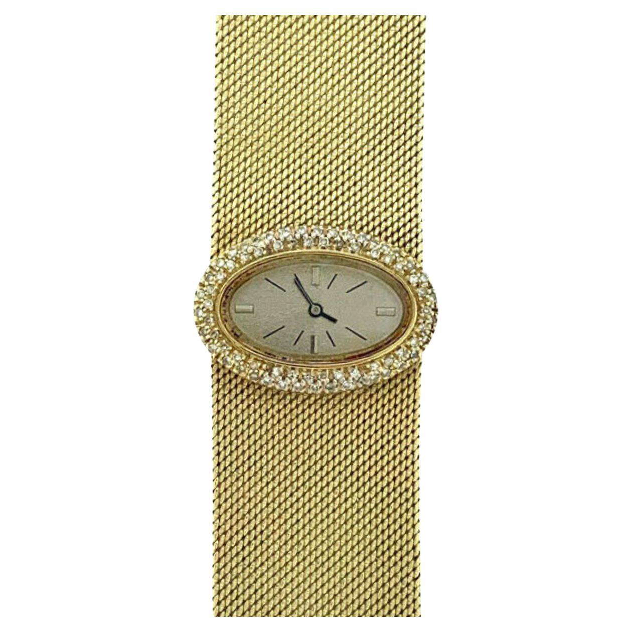 14k Yellow Gold and Diamond Oval Shaped Vintage Ladies Watch