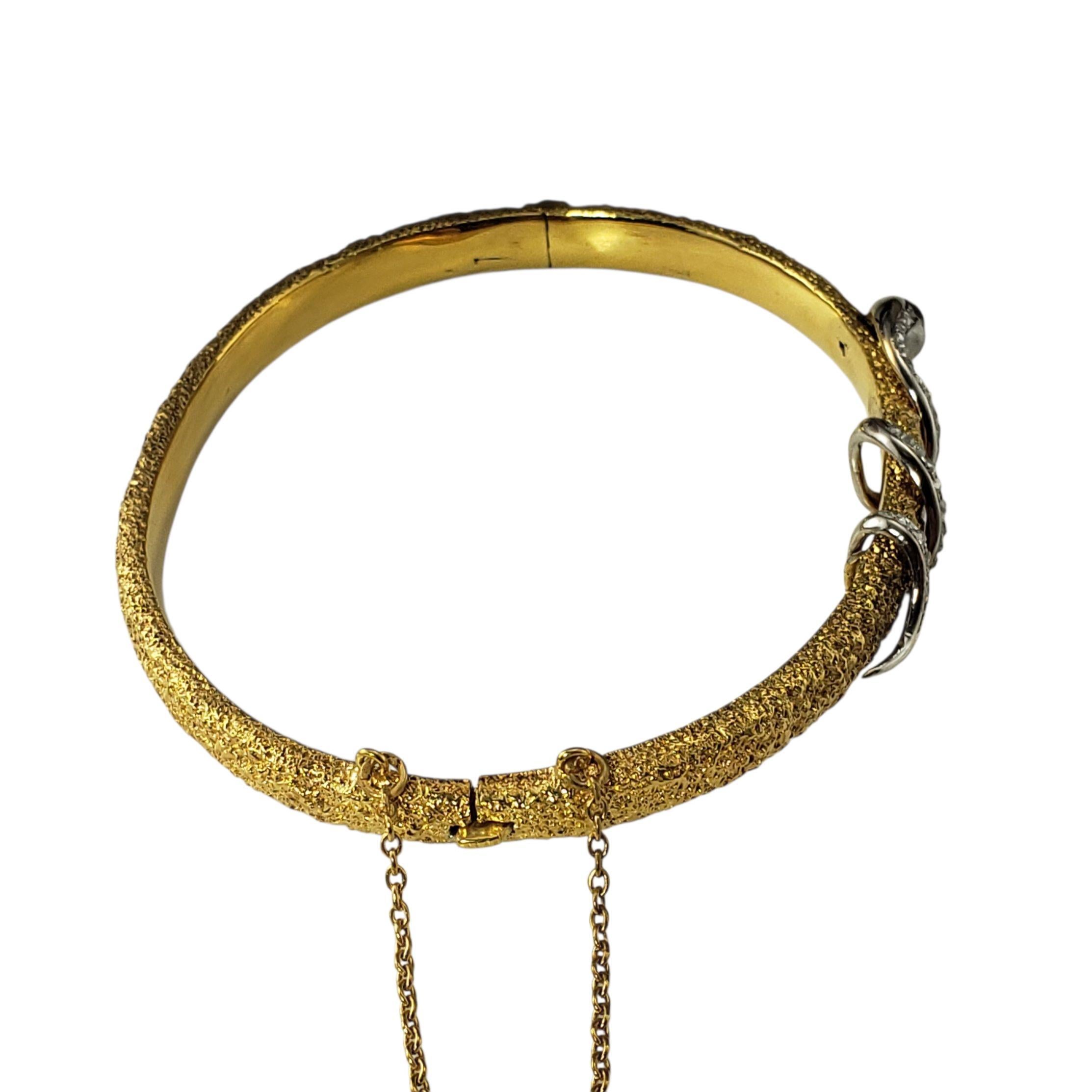 Rose Cut 14K Yellow Gold and Diamond Textured Snake Bangle Bracelet #22774 For Sale