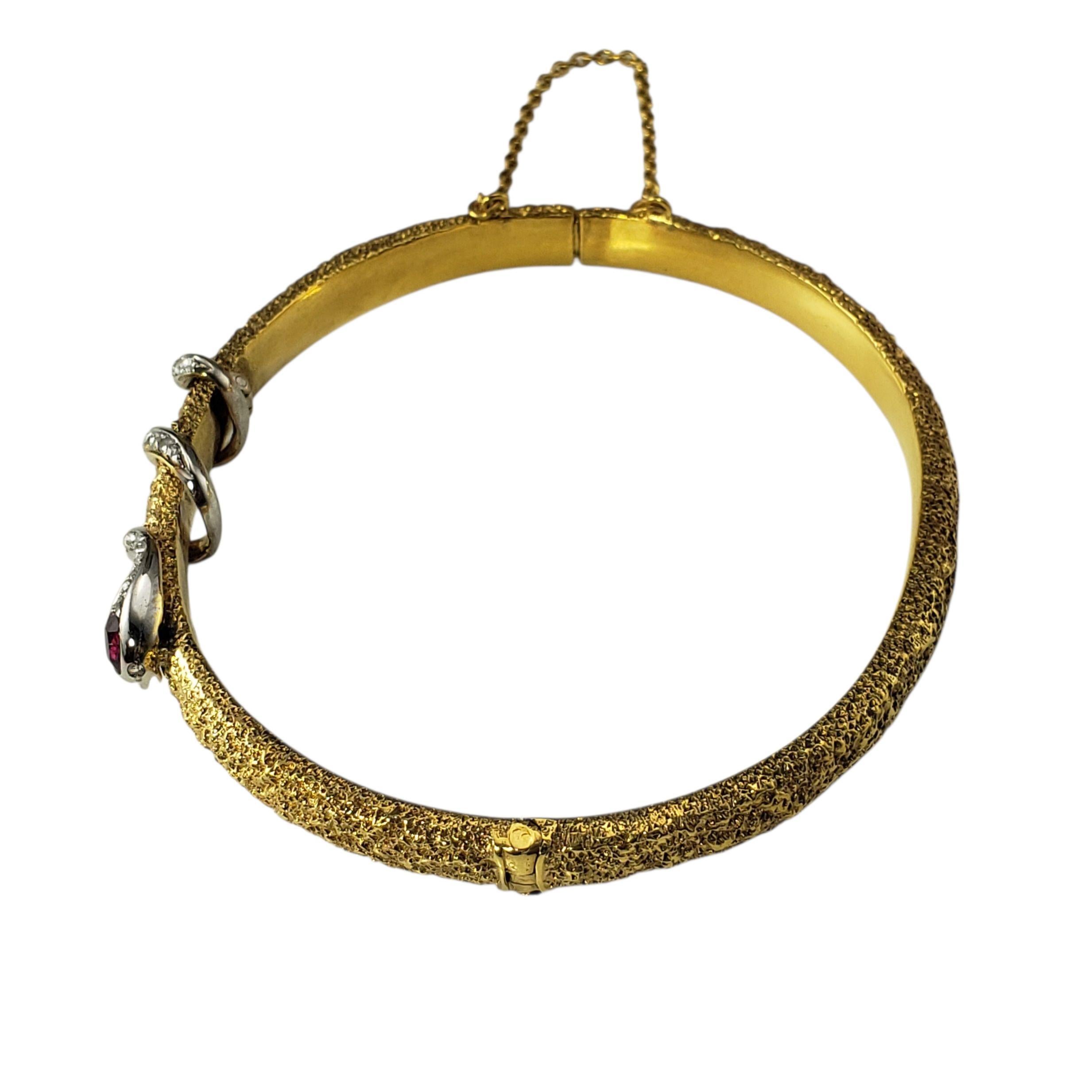 14K Yellow Gold and Diamond Textured Snake Bangle Bracelet #22774 In Good Condition For Sale In Washington Depot, CT
