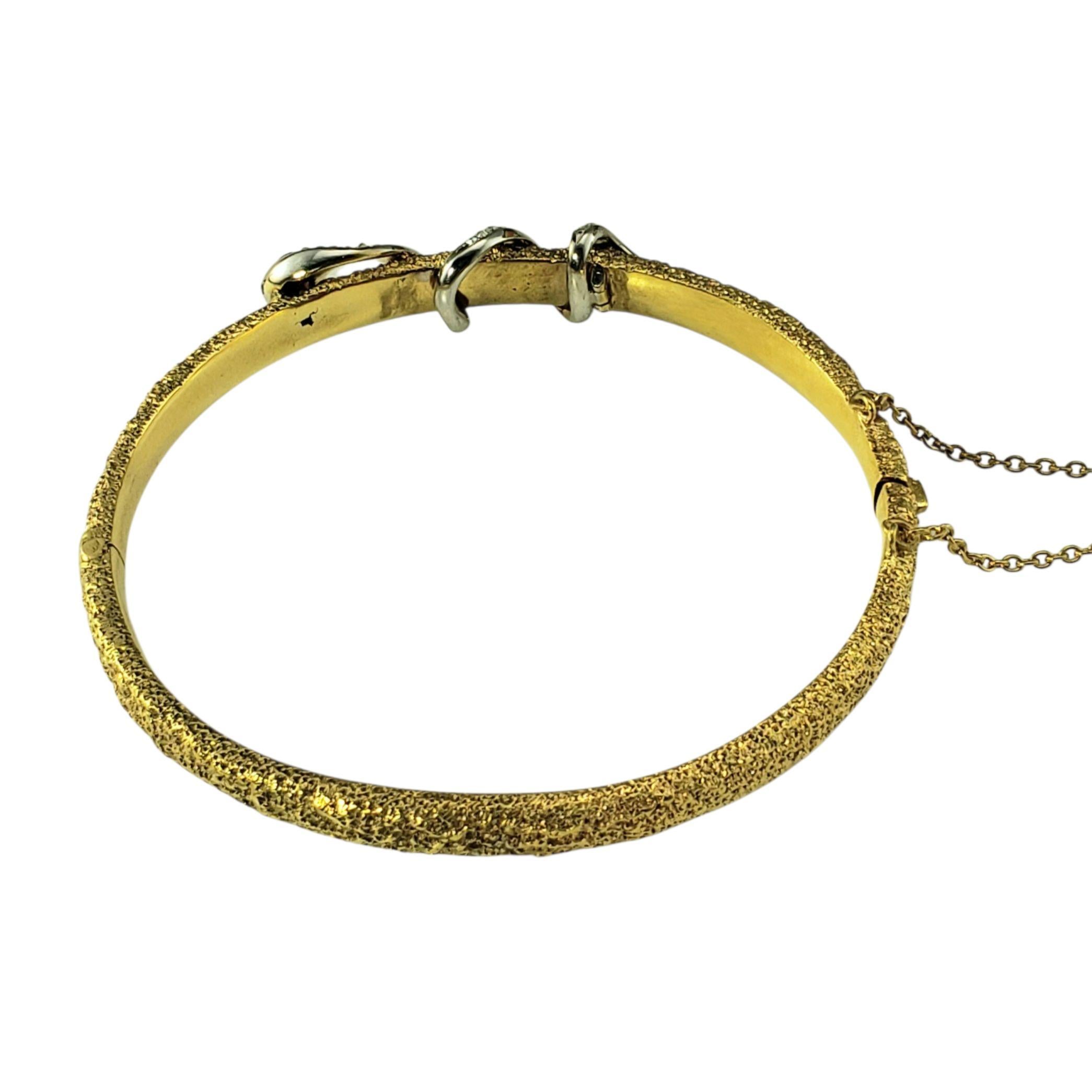 Women's 14K Yellow Gold and Diamond Textured Snake Bangle Bracelet #22774 For Sale