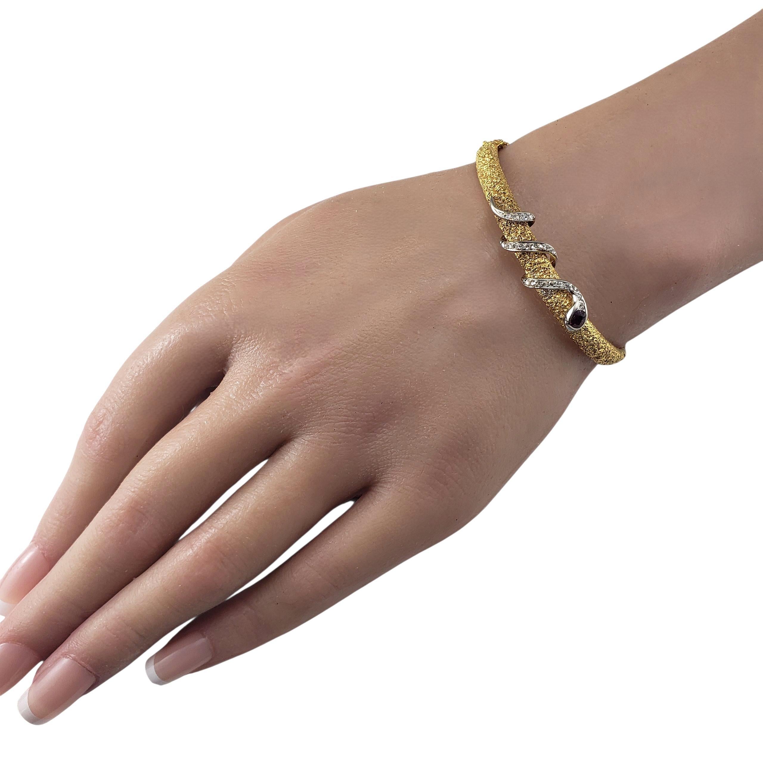14K Yellow Gold and Diamond Textured Snake Bangle Bracelet #22774 For Sale 2