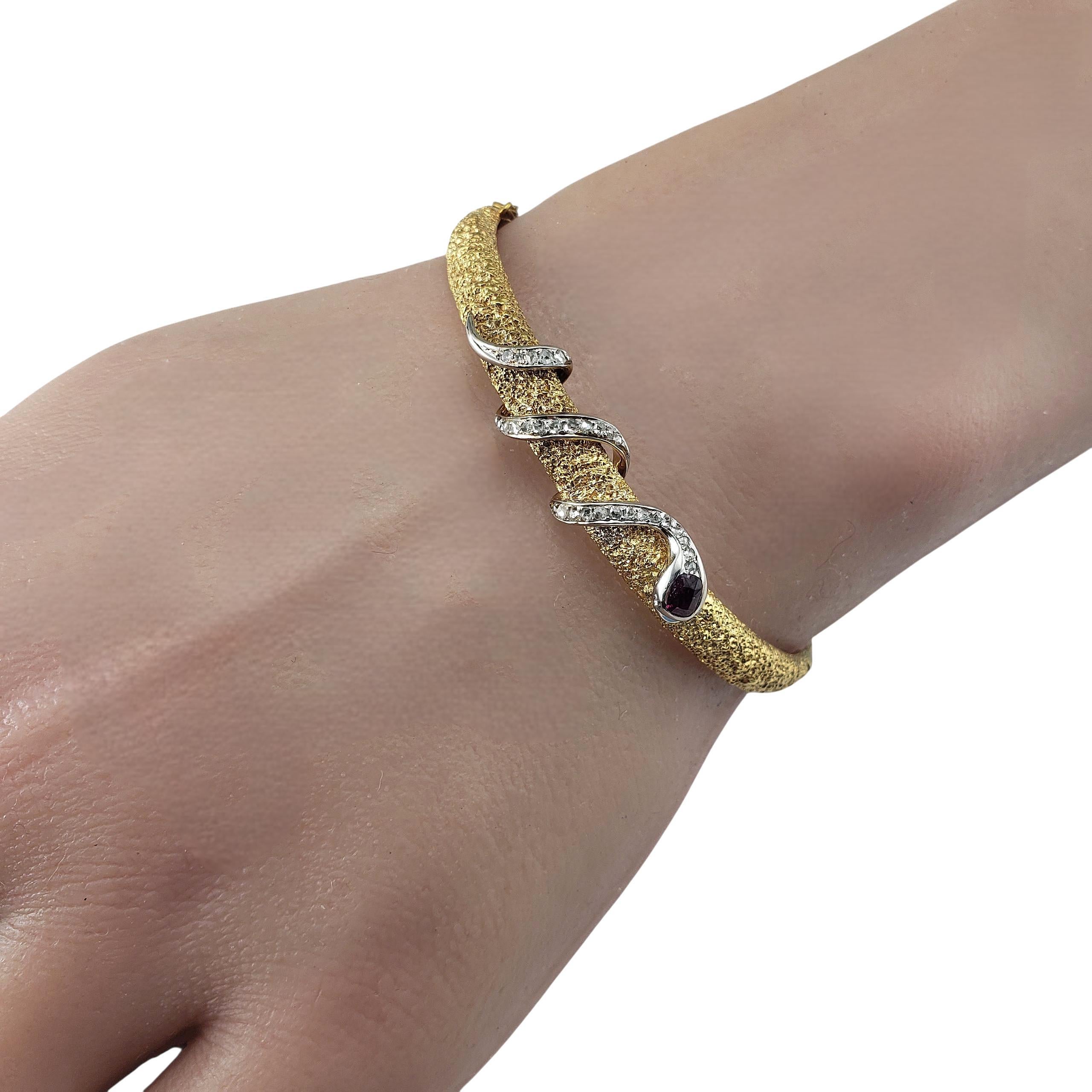 14K Yellow Gold and Diamond Textured Snake Bangle Bracelet #22774 For Sale 3