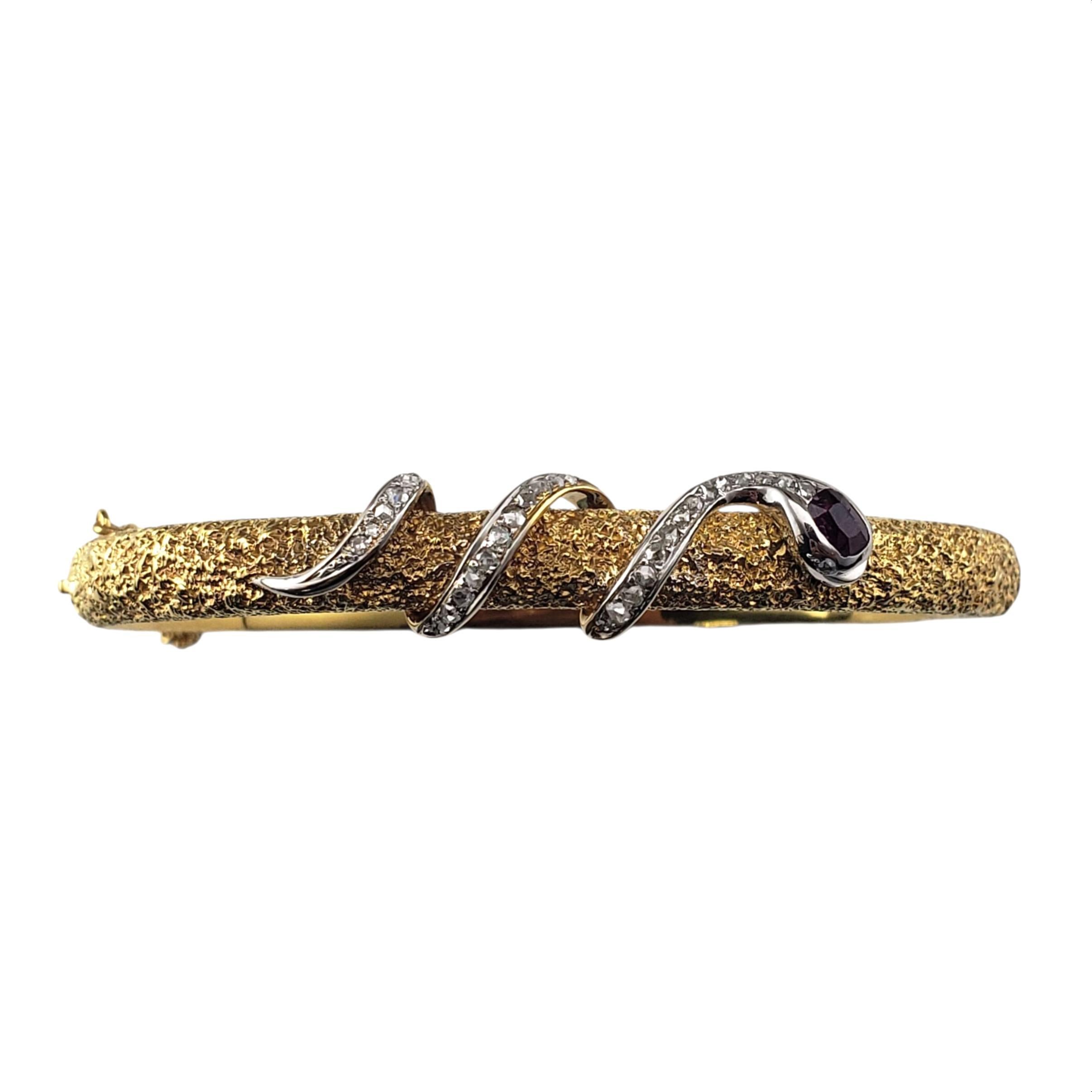 14K Yellow Gold and Diamond Textured Snake Bangle Bracelet #22774 For Sale
