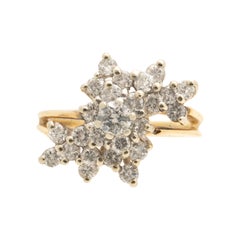 14k Yellow Gold and Diamond Vintage Cluster Cocktail Ring