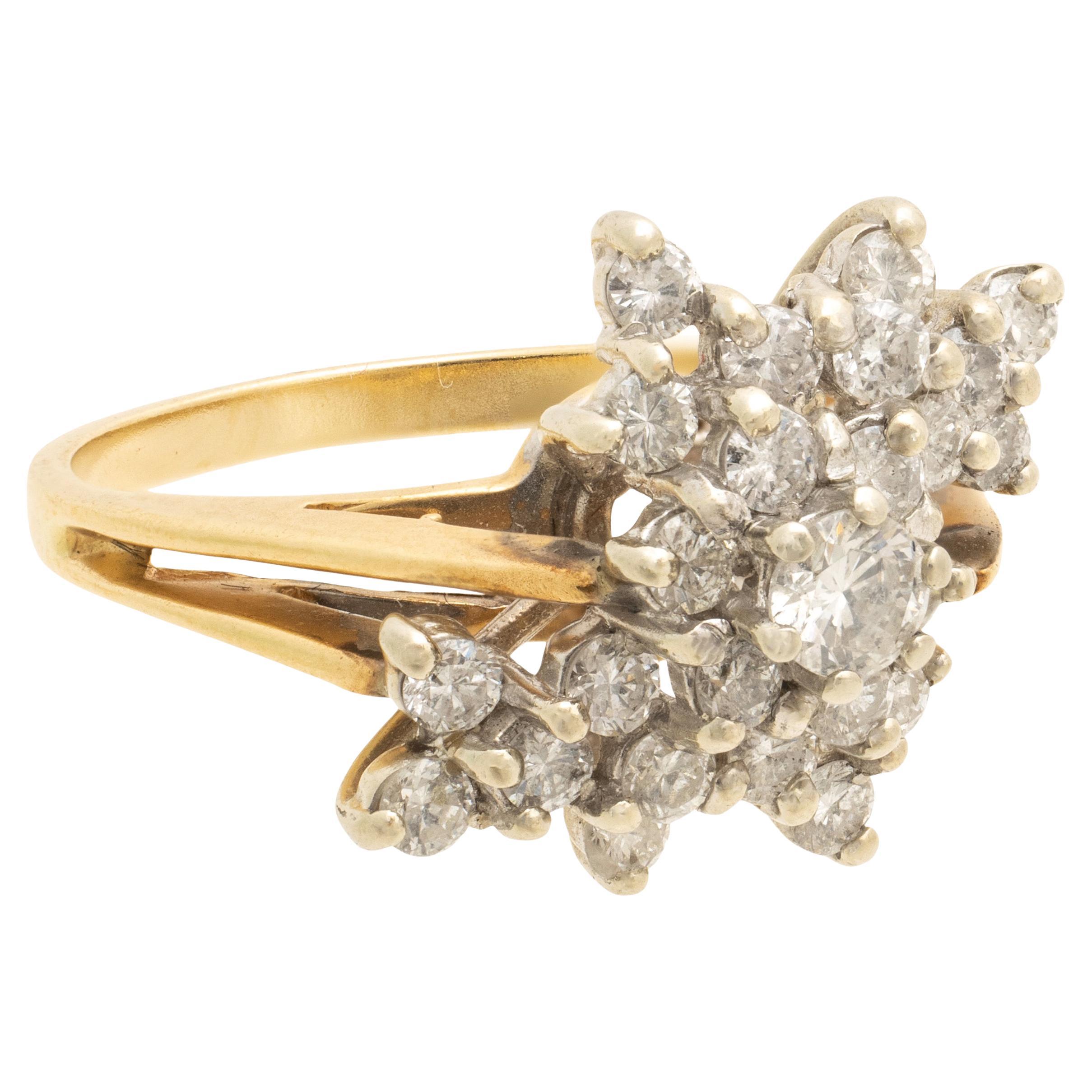 14k Yellow Gold and Diamond Vintage Cluster Cocktail Ring