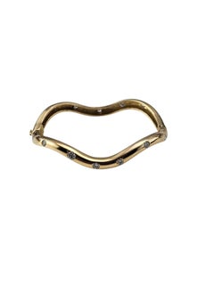14K Yellow Gold and Diamond Wave Bangle Bracelet #24261