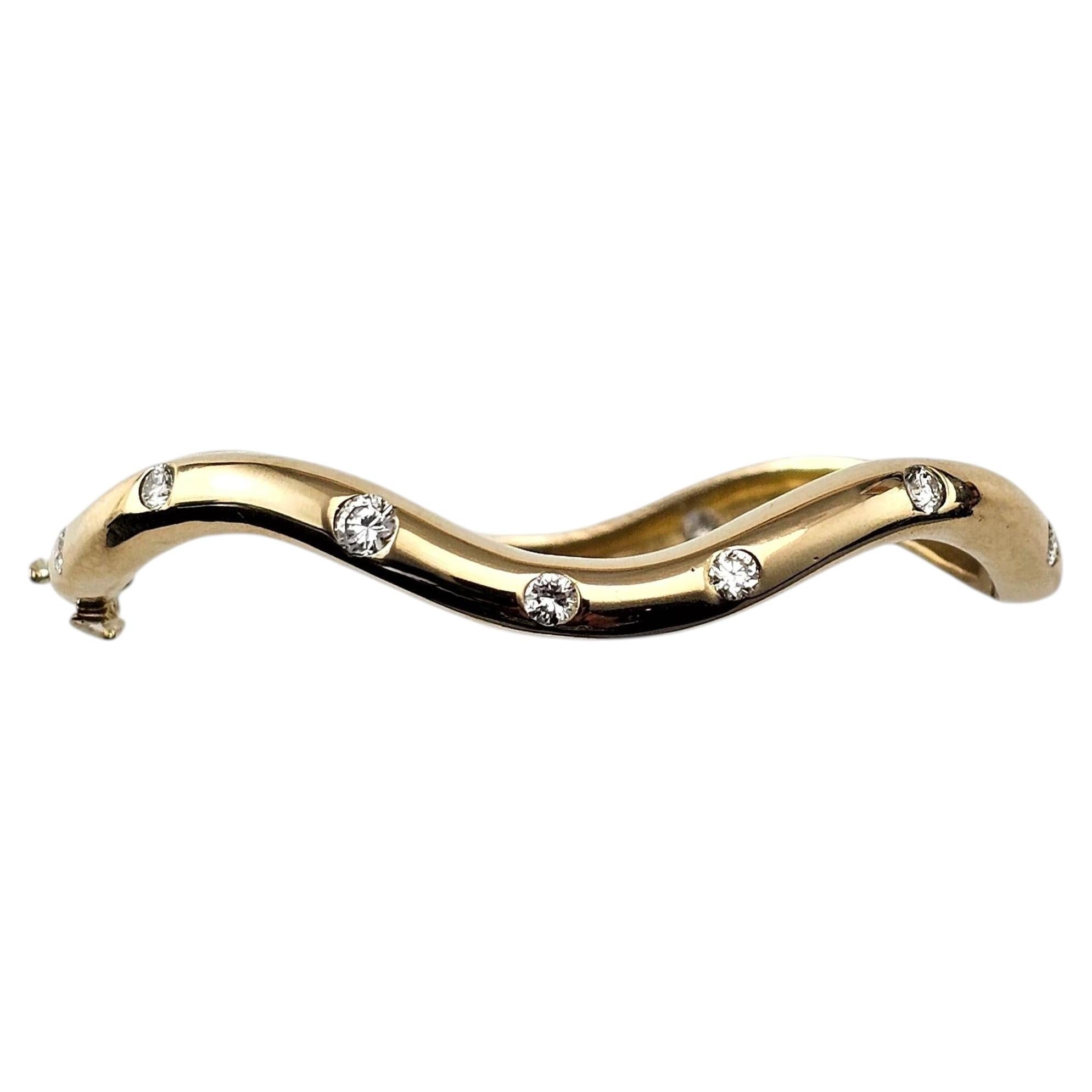14K Yellow Gold and Diamond Wave Bangle Bracelet #24261
