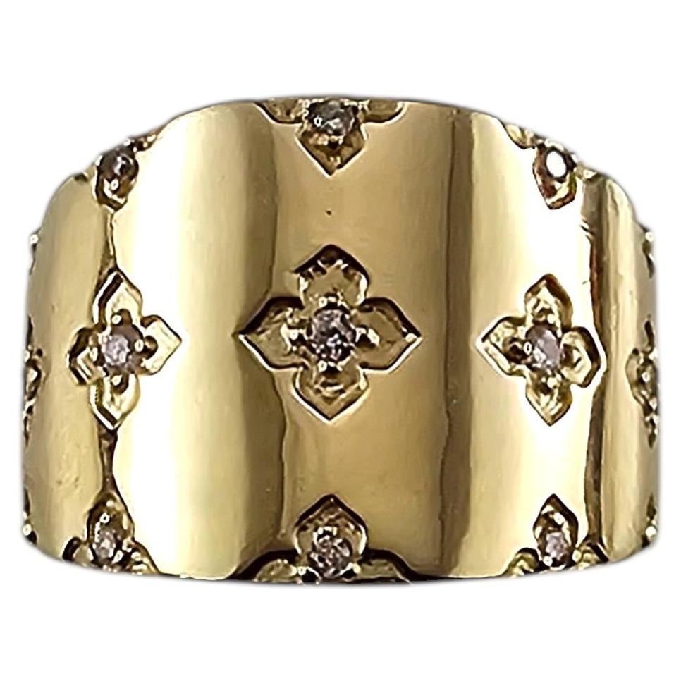 Anello a fascia larga in oro giallo 14K e diamanti misura 9 #24402