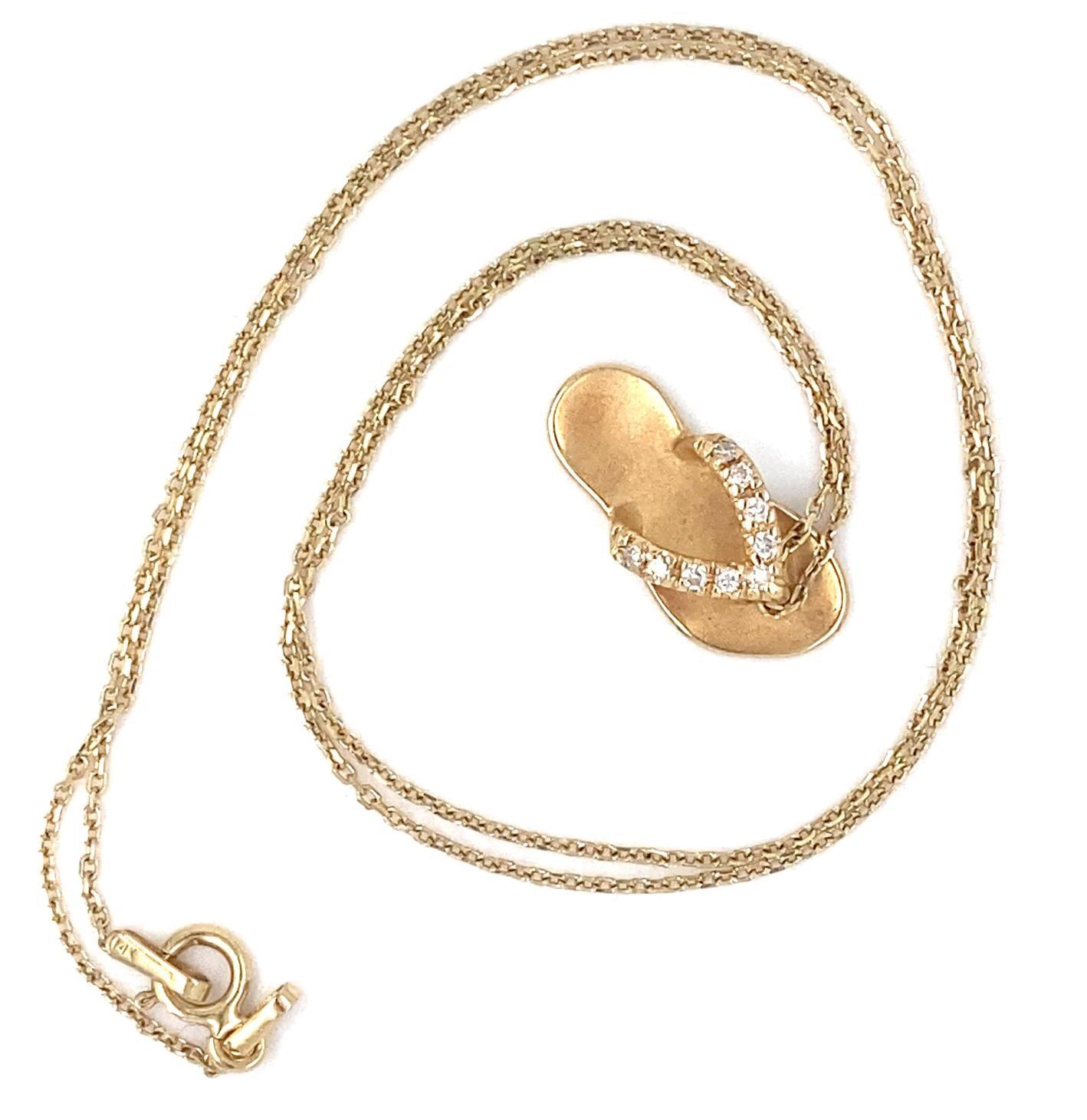 Moderne Collier pantoufle/chaîne de Sandale en or jaune 14 carats et diamants, longueur 17 pouces en vente
