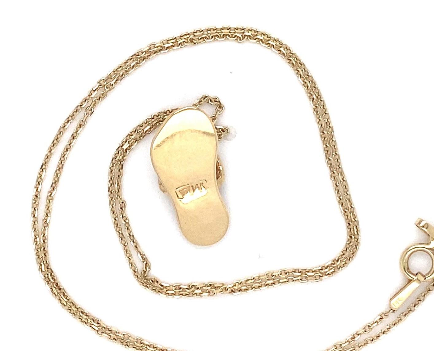 Collier pantoufle/chaîne de Sandale en or jaune 14 carats et diamants, longueur 17 pouces Bon état - En vente à Sherman Oaks, CA