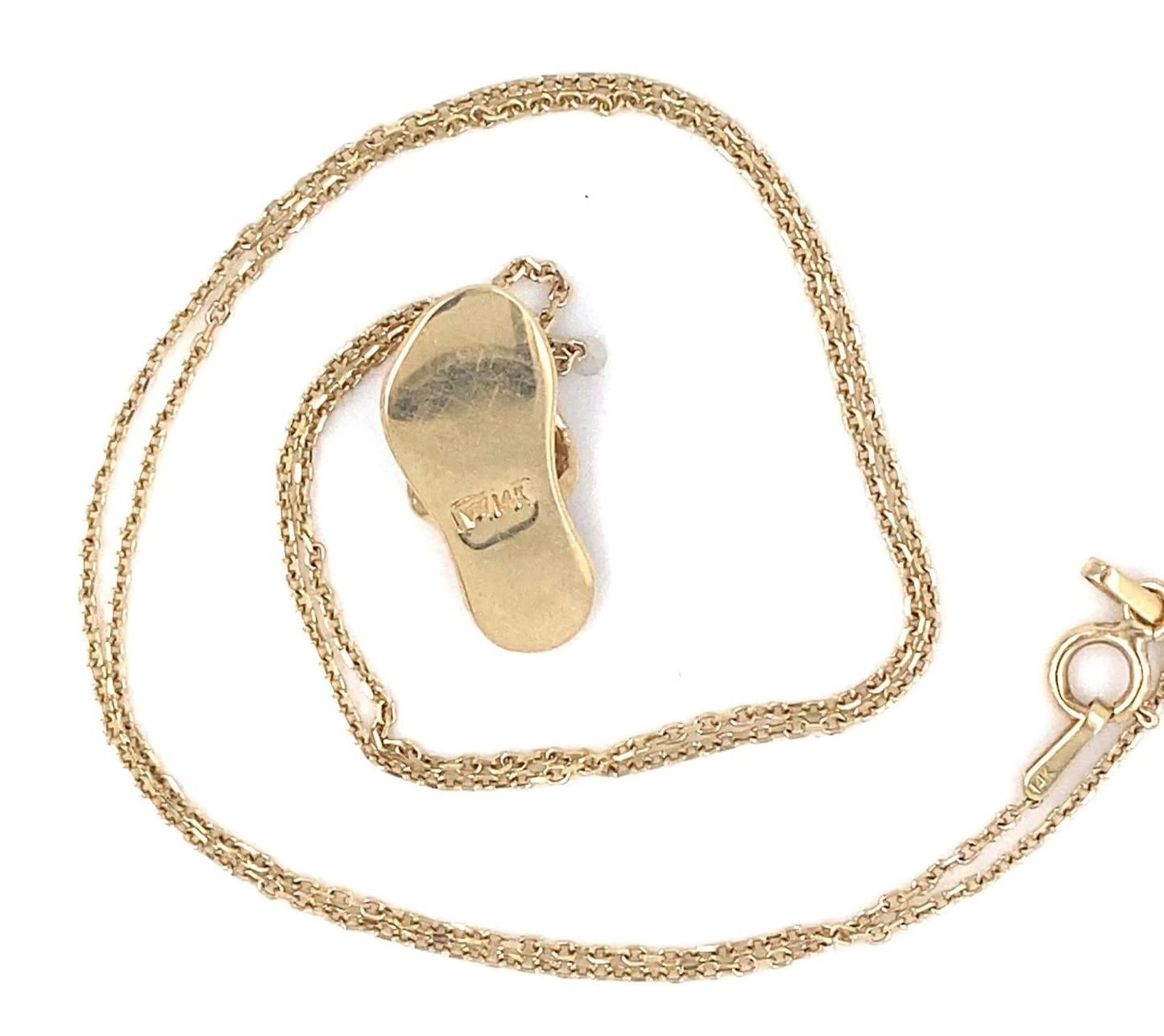 Collier pantoufle/chaîne de Sandale en or jaune 14 carats et diamants, longueur 17 pouces en vente 1