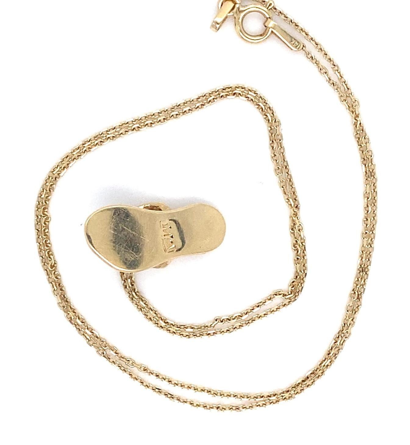 Collier pantoufle/chaîne de Sandale en or jaune 14 carats et diamants, longueur 17 pouces en vente 3