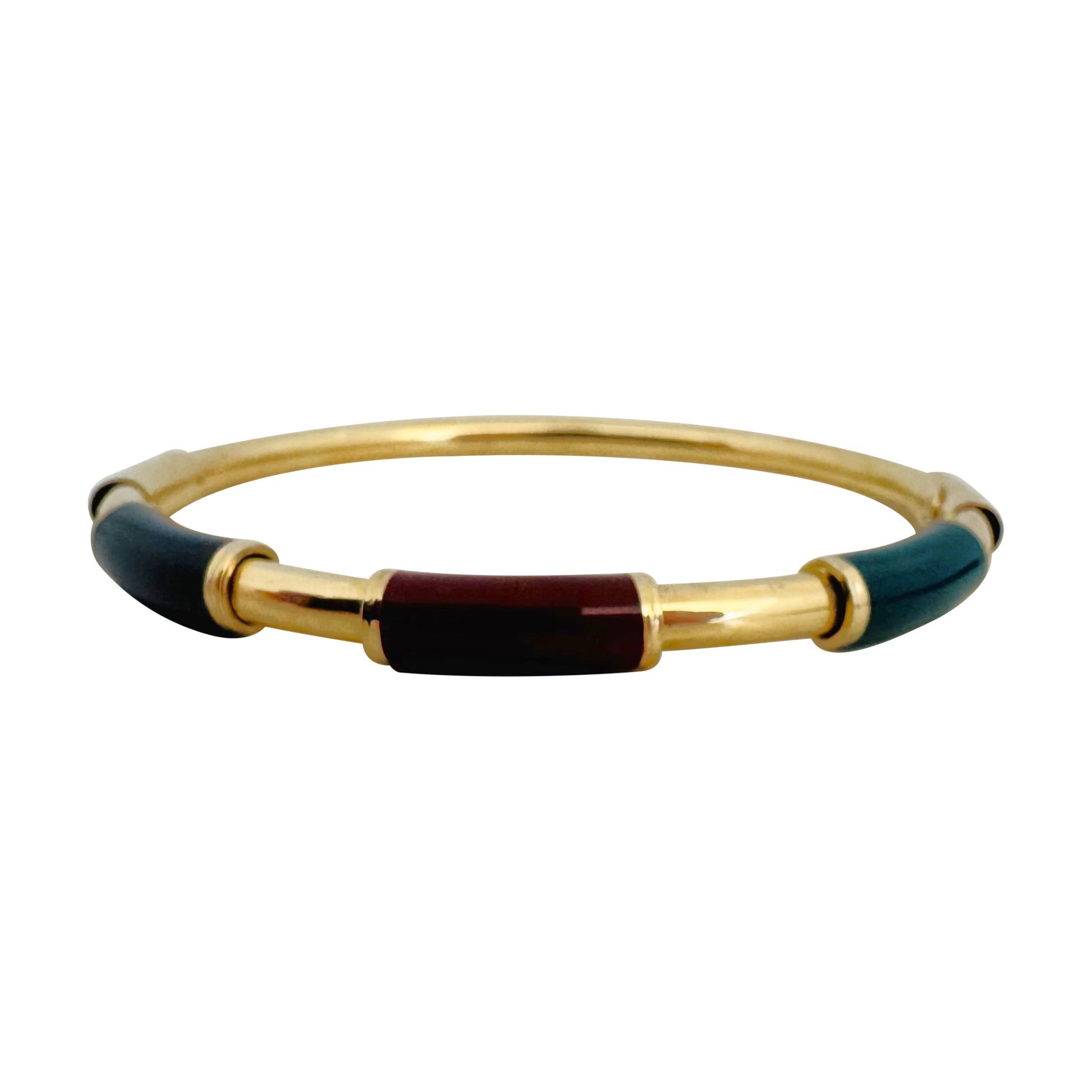 14k Yellow Gold and Enamel 11.2g Flex Polished Bangle Italy 7.25