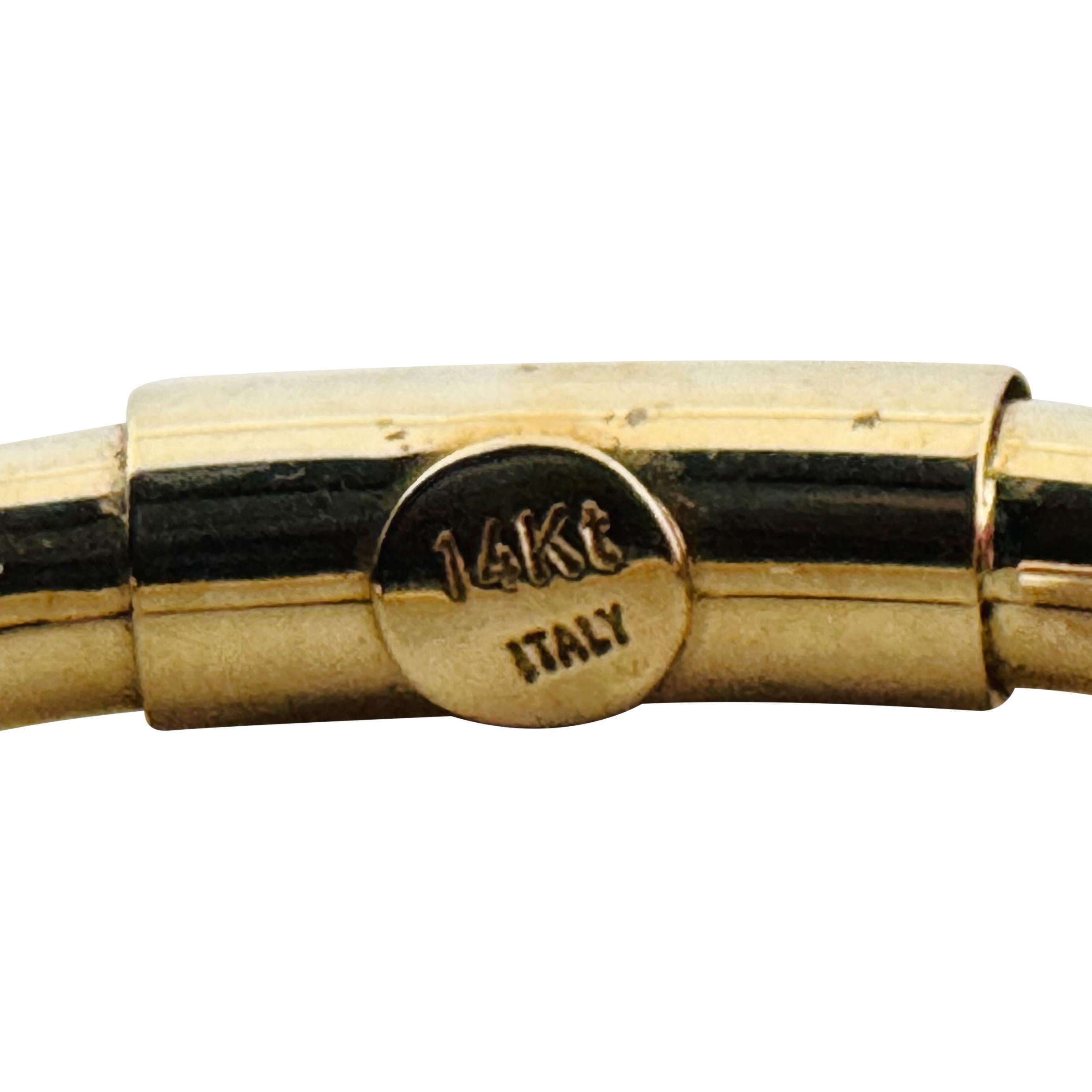 14k Yellow Gold and Enamel 11.2g Flex Polished Bangle Italy 7.25