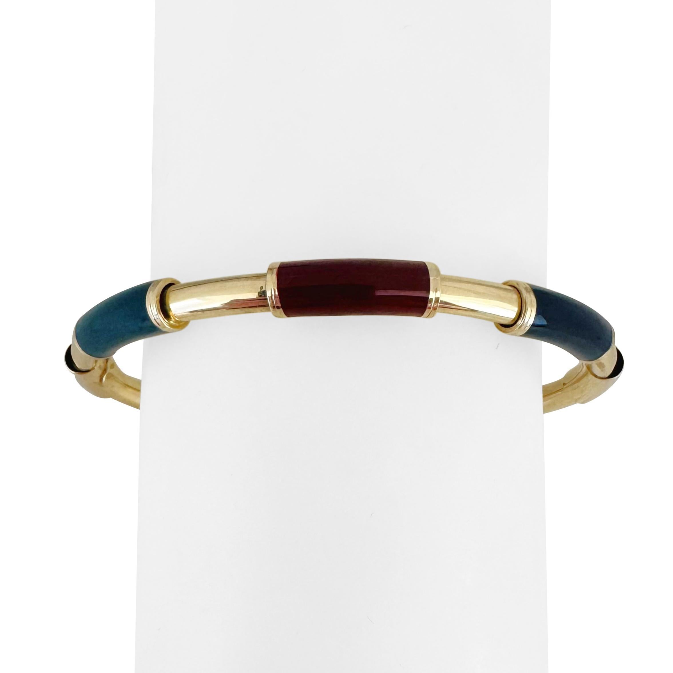 14k Yellow Gold and Enamel 11.2g Flex Polished Bangle Italy 7.25