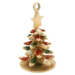 14k Gelbgold und Emaille 3.7g Vintage Weihnachtsbaum-Anhänger