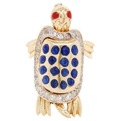 14K Yellow Gold and Enamel Moving Tortoise Charm with Hidden Hinged Compartment