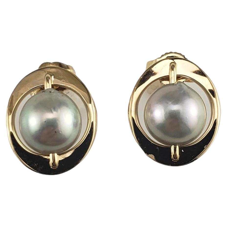 14K Yellow Gold and Gray Pearl Earrings #16386 For Sale