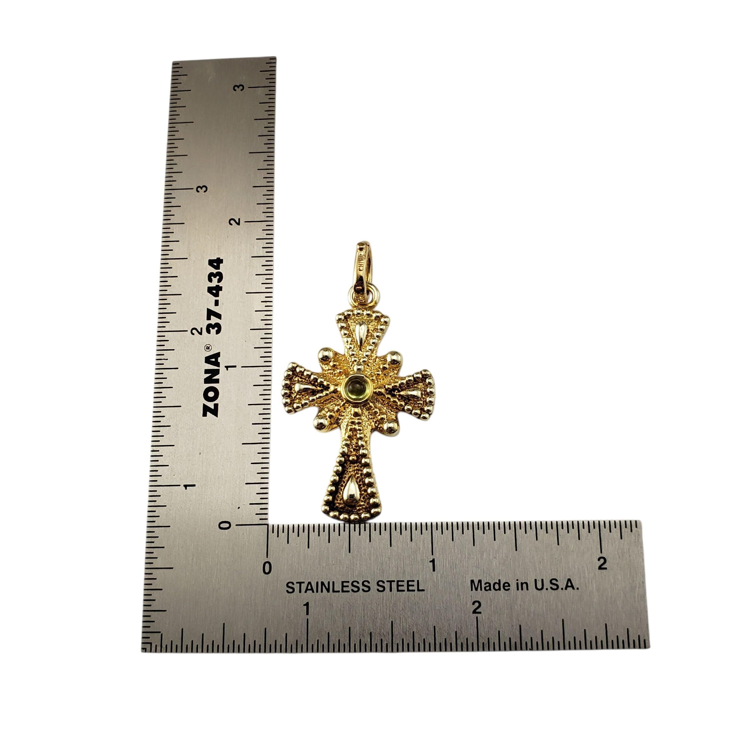 14K Yellow Gold and Green Cabochon Stone Cross Pendant #22449 1
