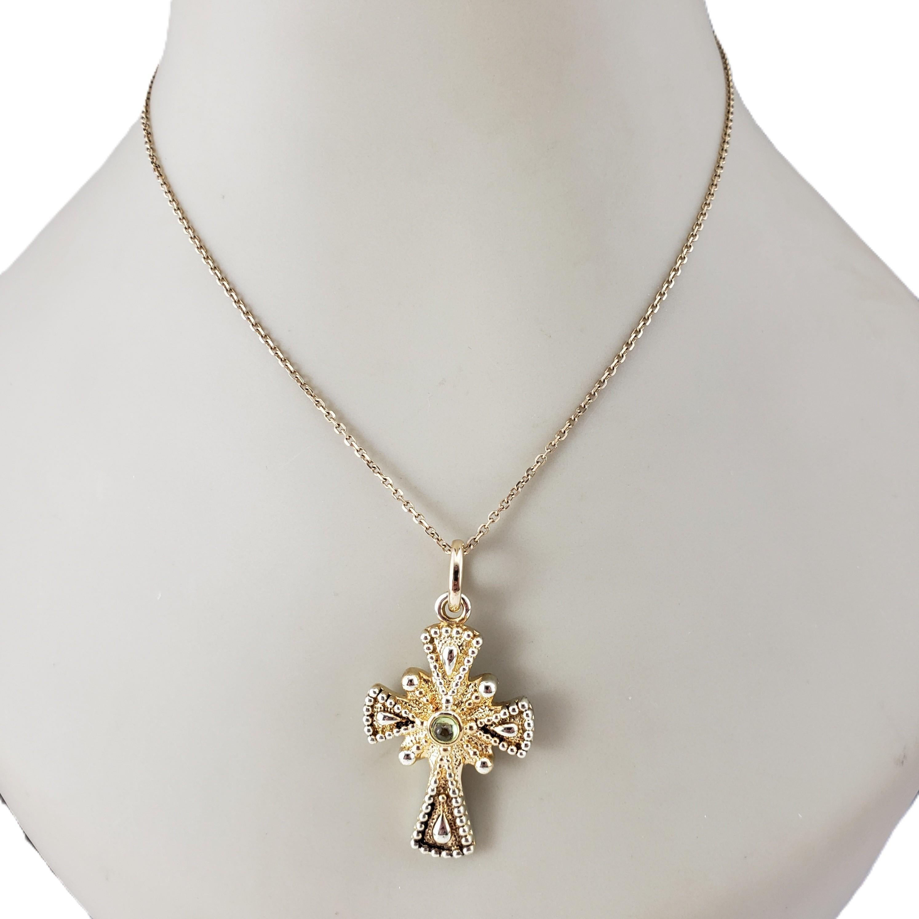 14K Yellow Gold and Green Cabochon Stone Cross Pendant #22449 3