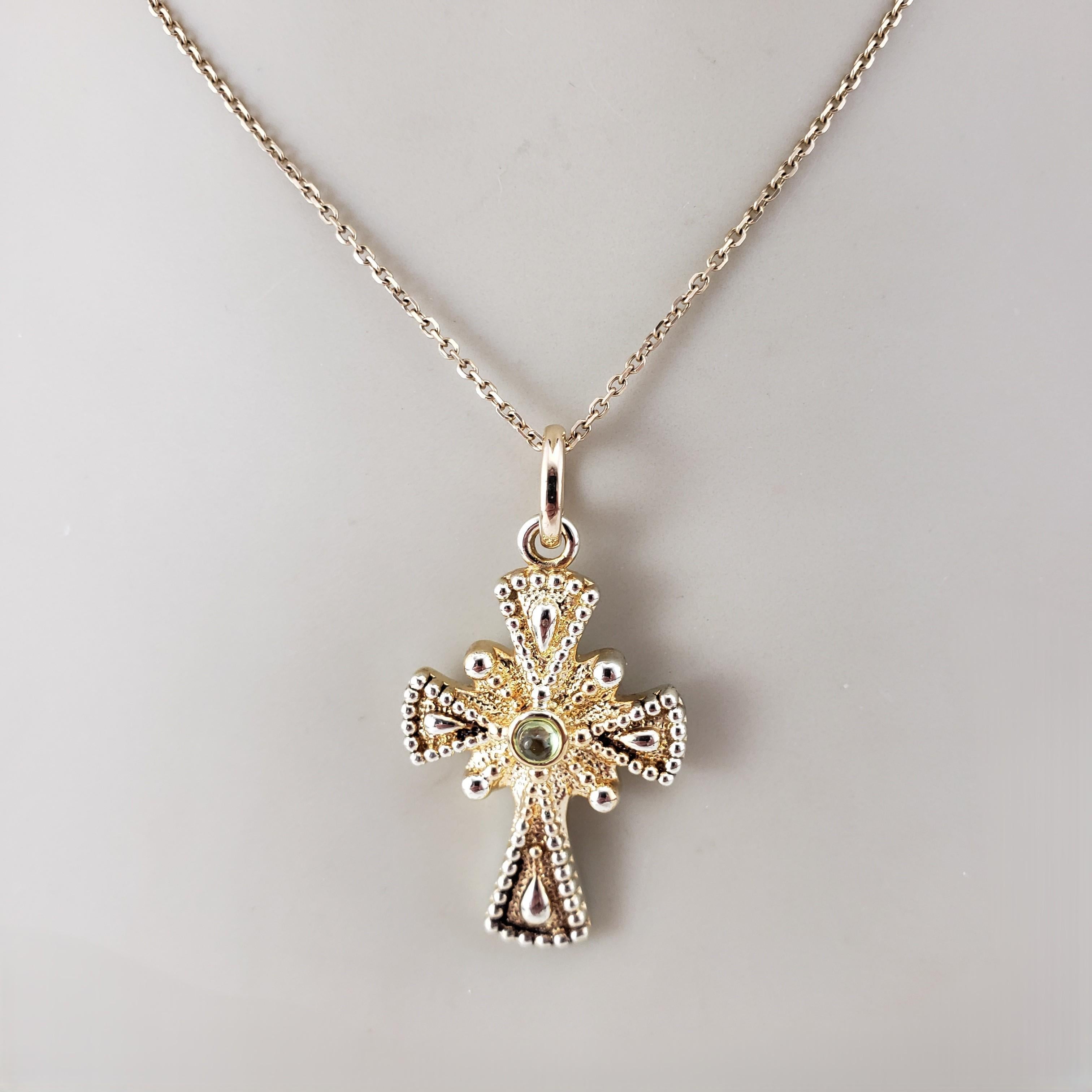 14K Yellow Gold and Green Cabochon Stone Cross Pendant #22449 4
