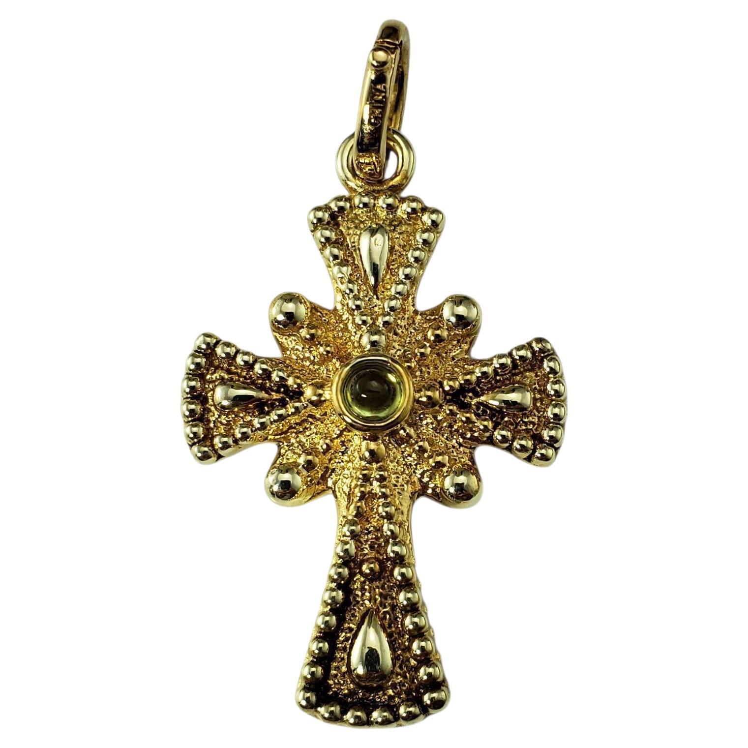 14K Yellow Gold and Green Cabochon Stone Cross Pendant #22449