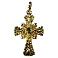 14K Yellow Gold and Green Cabochon Stone Cross Pendant #22449