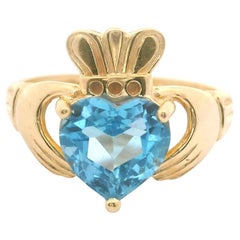 14k Gelbgold und Herzschliff Topas Claddagh Ring Größe 6