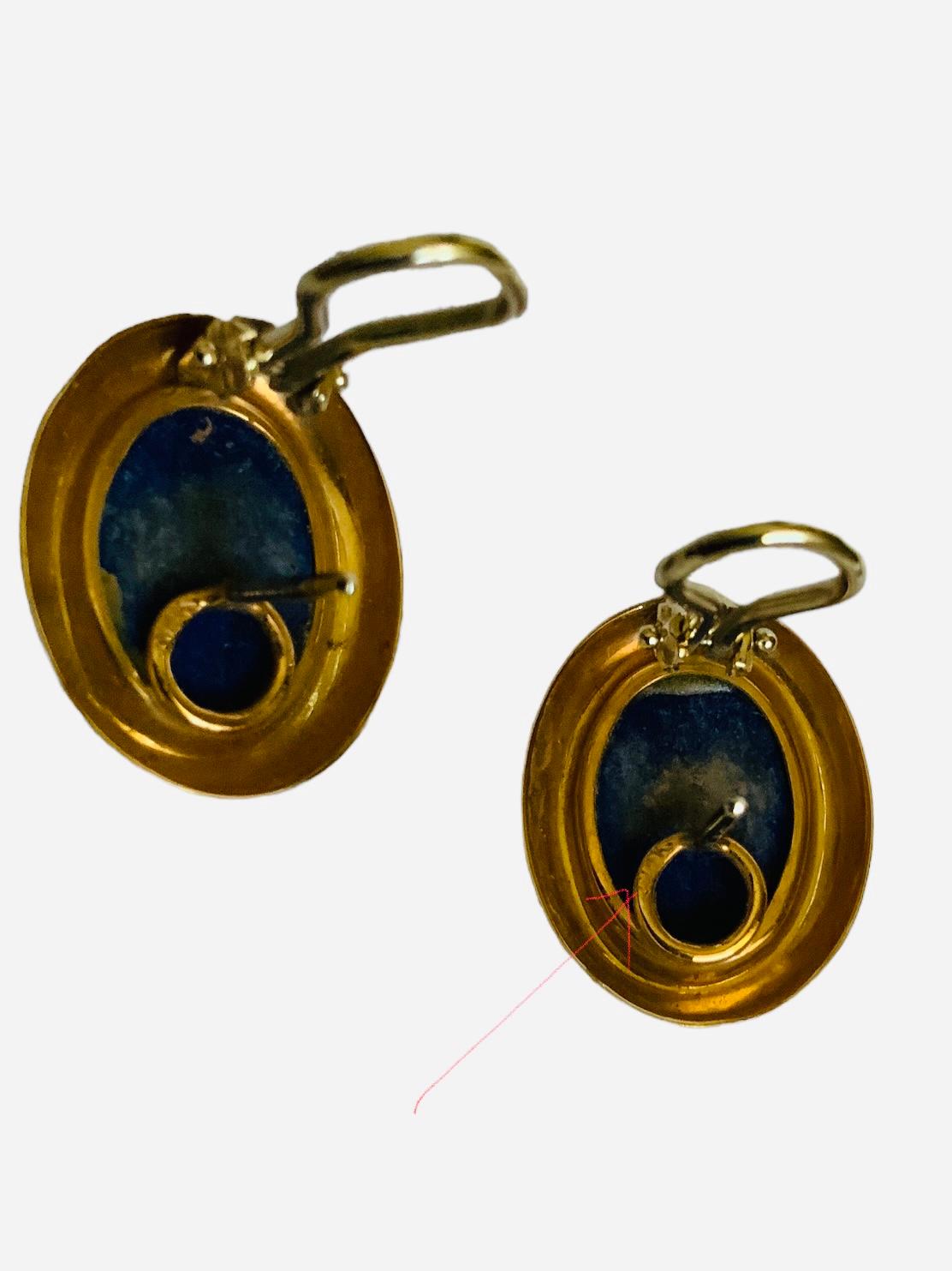 Paire de boucles d'oreilles clips en or jaune 14K et lapis-lazuli  Pour femmes en vente