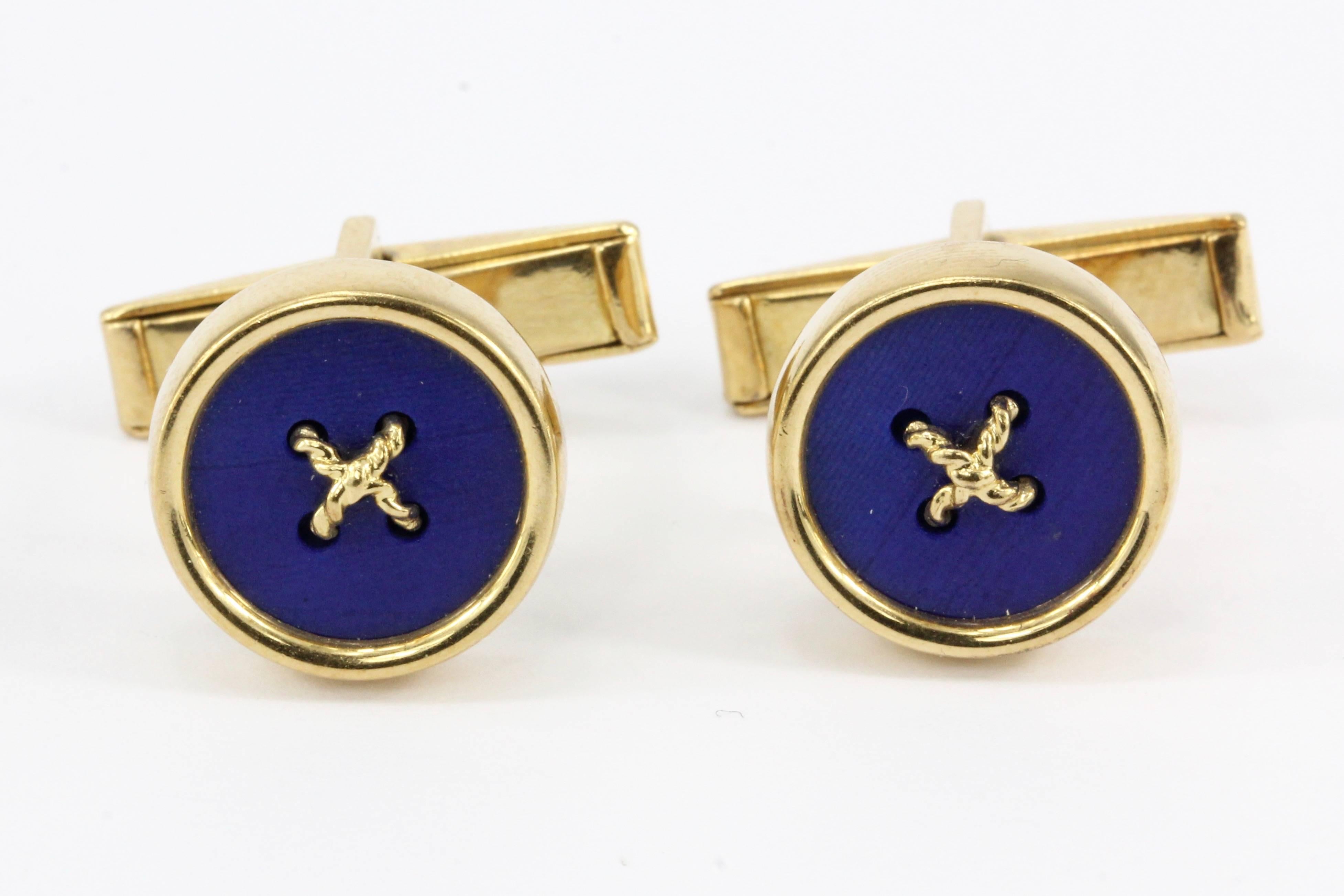 14 Carat Yellow Gold and Lapis Tuxedo Dress Cuff Set In Excellent Condition In Cape May, NJ