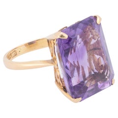 14K Yellow Gold and Large Amethyst Statement Ring