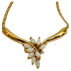 14K Yellow Gold and Marquise Cut Opal Cluster Necklace with Appraisal