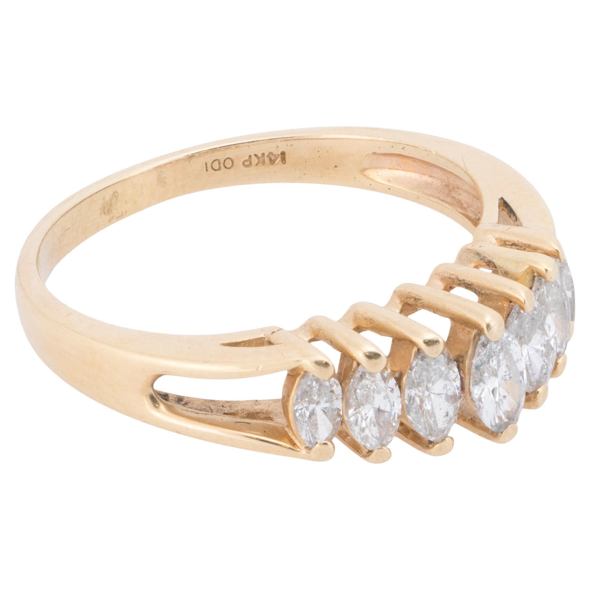 14K Yellow Gold and Marquise Diamond Wedding Anniversary Band For Sale