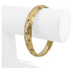 14k Gelbgold und mehrfarbiges Glas 17g strukturierter Armreif Armband 7,75"