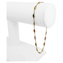 14k Gelbgold und mehrfarbige Glassteine Steine Damen Gliederkette Italien 9"