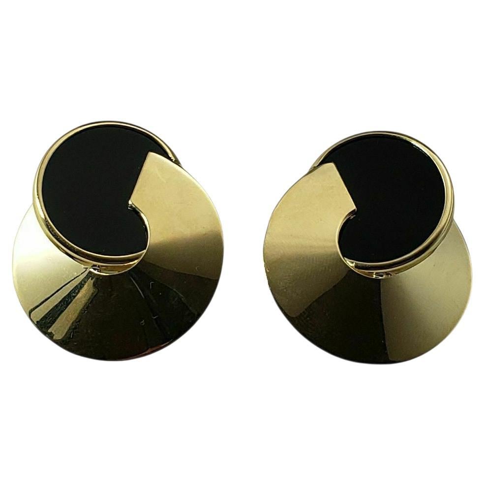 Pendientes grandes circulares de oro amarillo de 14 quilates y ónix #22447